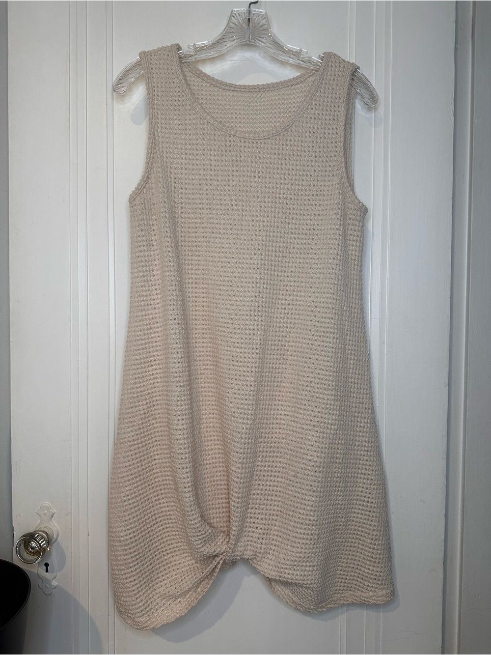 Cupshe Swim Coverup Cream Waffle-Knit Sleeveless Mini Dress slightly shear